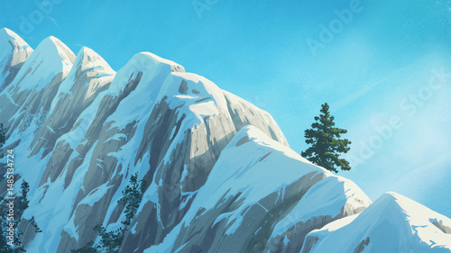 Snowy mountain ridge illustration