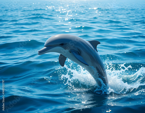 Dolphin Jumping Out of Water Sparkling in the Sun