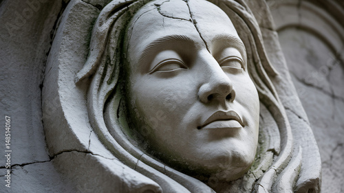 Obraz na płótnie Stone carving of a peaceful face with closed eyes on grey w salonie