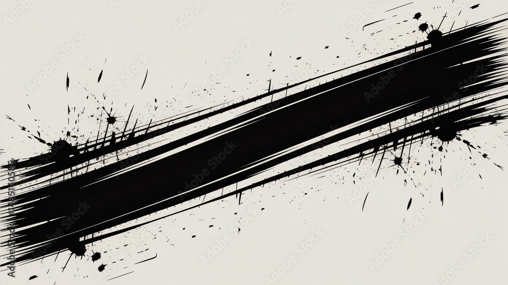 Striped grunge pattern with black paintbrush strokes seamless background