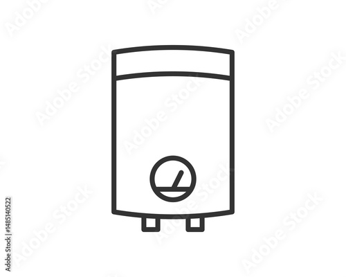 Minimalist line art of a water heater. Clean, simple design for plumbing services, home improvement, energy efficiency. Perfect for websites, apps, and infographics.