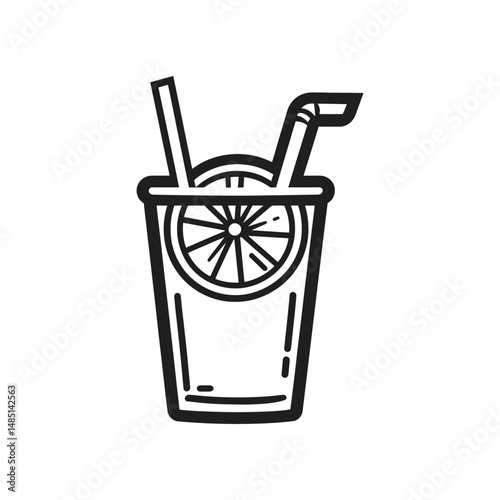 Drink cup with straw and orange slice creates a refreshing, minimalist, black and white image