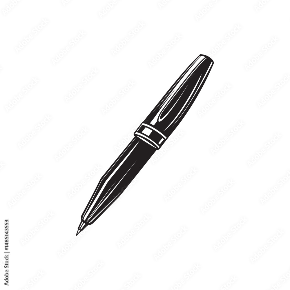 Elegant black fountain pen displays sleek design against a crisp white background