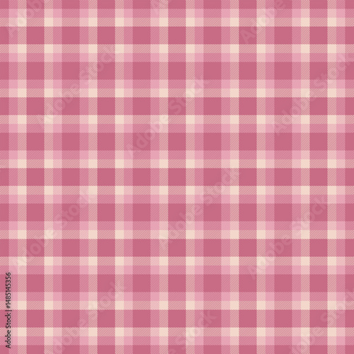 Classic plaid pattern in shades of pink. Versatile textile design for backgrounds, apparel, crafts, digital artwork. Seamless repeatable square texture.
