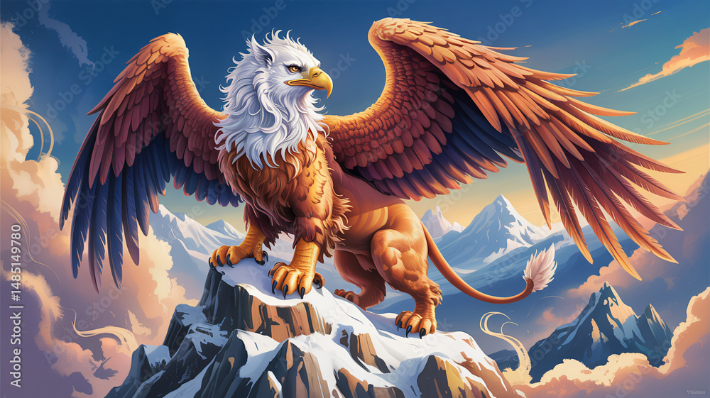 The legendary griffin is an isolated winged lion with the body of a lion and an eagle head and wings