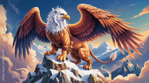 Obraz na płótnie The legendary griffin is an isolated winged lion with the body of a lion and an eagle head and wings w salonie