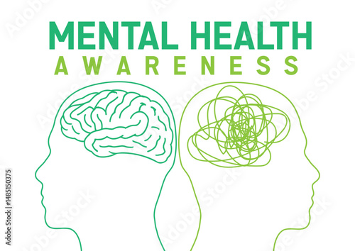 Background for mental health awareness with one standard brain and one scribbled brain