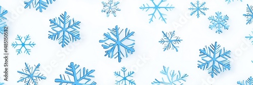 Light Blue Snowflakes on White Background Winter Holiday Design