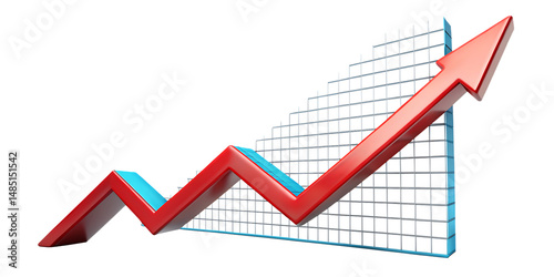 curved graph with arrow moving up isolated on white background