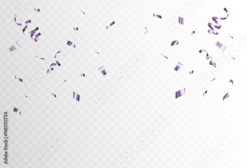purple confetti and ribbon streamers falling on a transparent background. blurred. Big and small,abstract frame,Vector. eps 10	