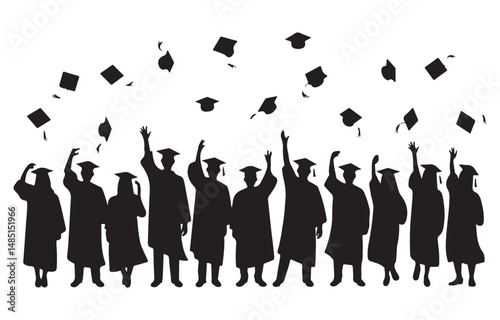 Silhouettes of Graduates Throwing Caps in the Air