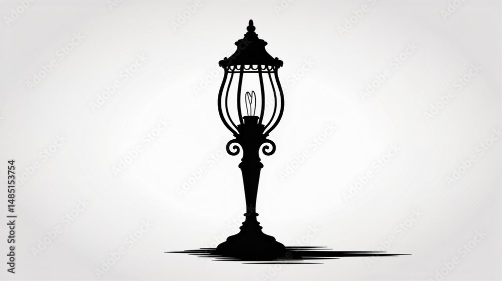 Torch lamp or old street lamp silhouette on an isolated white background vector illustration