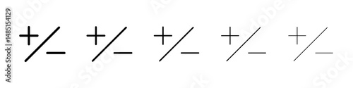 Plus minus icons in black stroke designs on white background