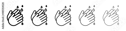 Wash your hands icons in black stroke designs on white background