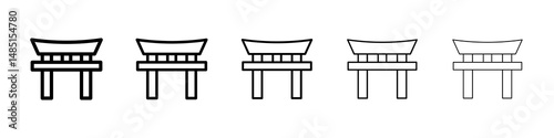 Torii gate icons in black stroke designs on white background