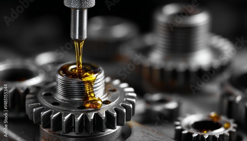 mechanical gears with lubricant oil, emphasizing the details of wear and tear in a repair workshop environment, conveying a sense of craft