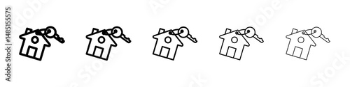 Selling or rent home icons in black stroke designs on white background
