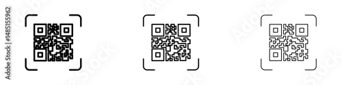 Qrcode icons in black stroke designs on white background