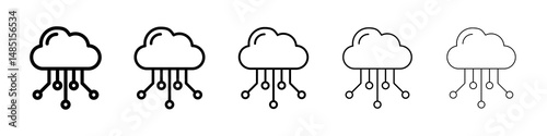 Network cloud icons in black stroke designs on white background