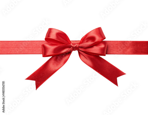Elegant Red Satin Ribbon Bow Isolated Close-up Picture With PNG, Transparency and JPEG Background