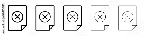 Delete Document icons in black stroke designs on white background