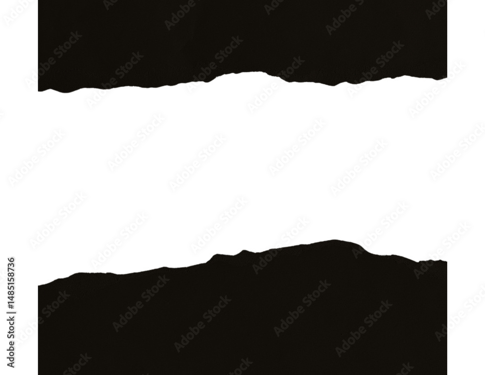 Black Torn Paper Edge Texture Isolated Close-up Picture With PNG, Transparency and JPEG Background