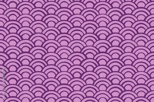 Hand drawn Japanese wave pattern background in purple color, Beautiful Japanese pattern wallpaper, Seamless vector material/手描きの青海波の背景、かわいい日本の和柄模様、紫色