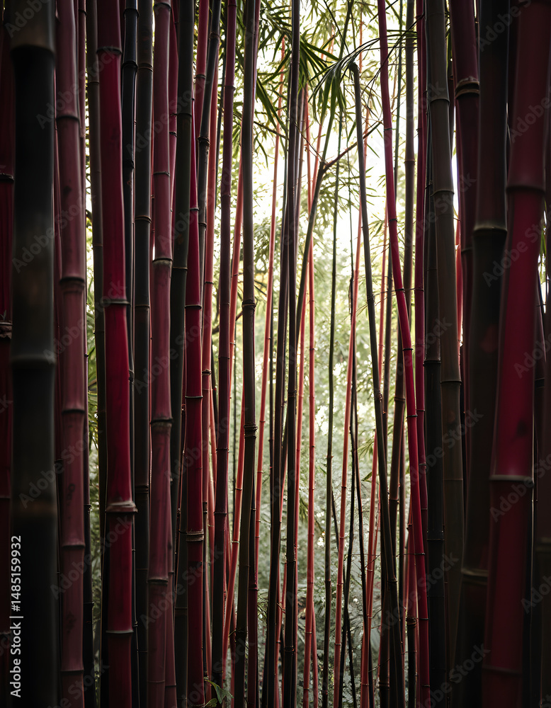 Obraz premium Dusky crimson grunge bamboo backdrop, magazine photoshoot. with white shades