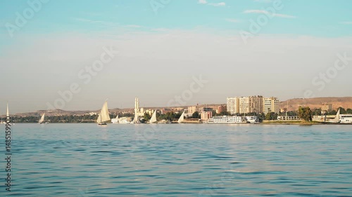 Cruise ship on the river Nile between Luxor and Aswan, upper Egypt.