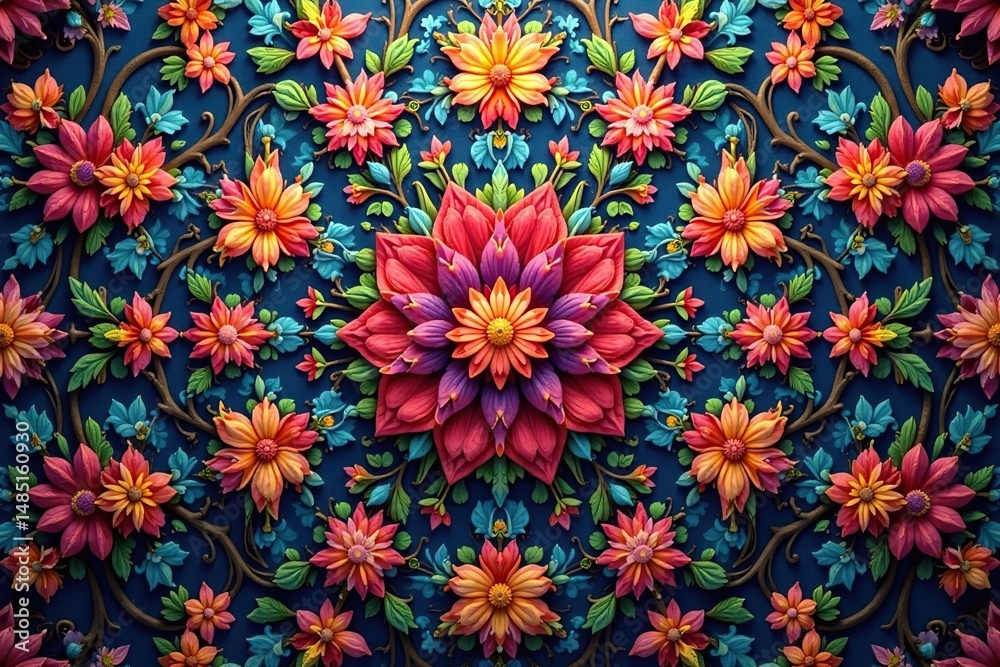 custom made wallpaper toronto digitalIntricate floral motif within a repeating geometric hexagon , repeat, geometric pattern, abstract floral