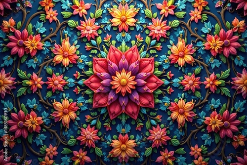 Wallpaper Mural Intricate floral motif within a repeating geometric hexagon , repeat, geometric pattern, abstract floral Torontodigital.ca