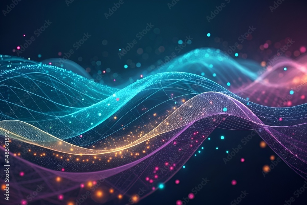 custom made wallpaper toronto digitalHyperrealistic Abstract Digital Wave Network with Glowing Particles and Vibrant Colors