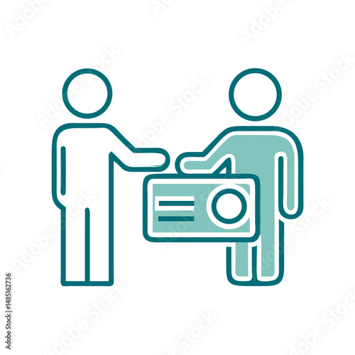 Card transaction between people icon for payment processing visuals, finance apps, digital identity tools and banking presentations

