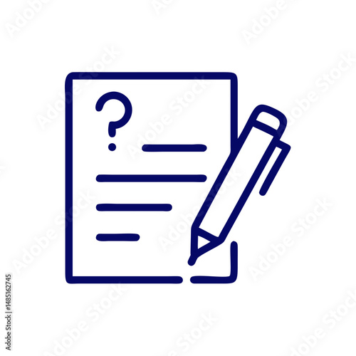 Survey form icon with question mark and pen for questionnaires, feedback requests, polls and application processes

