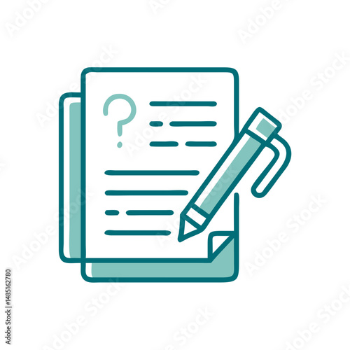 Questionnaire document with pen icon for feedback forms, survey visuals, application processes and customer input graphics

