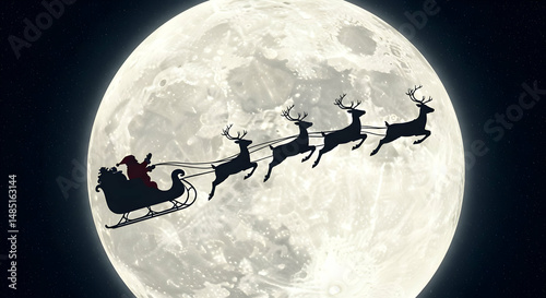 Festive silhouette soars before a colossal moon