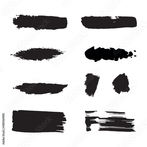  set of grunge black paint, ink brush strokes. brush collection isolated on white background. Trendy brush stroke for black ink paint, grunge backdrop, dirt banner, watercolor design and dirty texture