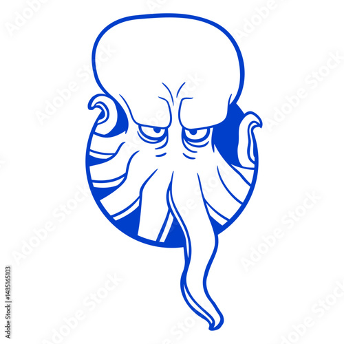 Octopus Hole Tentacles annoyed evil eyes showing Isolated Vector Graphic Design Illustration
