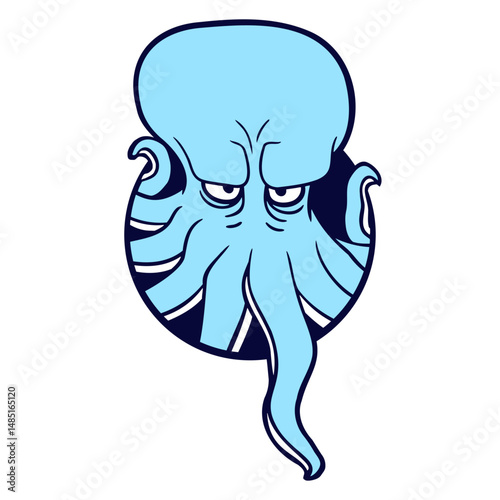 Octopus Hole Tentacles annoyed evil eyes showing Isolated Vector Graphic Design Illustration
