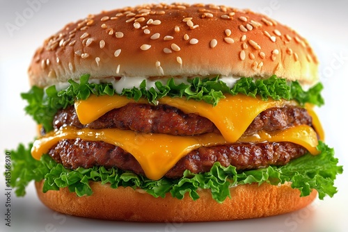 Delicious Double Cheeseburger With Melted Cheese and Fresh Lettuce Served on ...