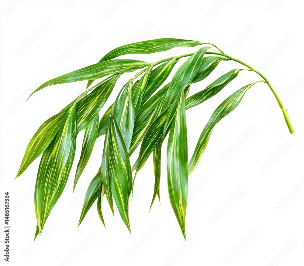 Obraz premium Green Variegated Leaves Branch Isolated on White Background