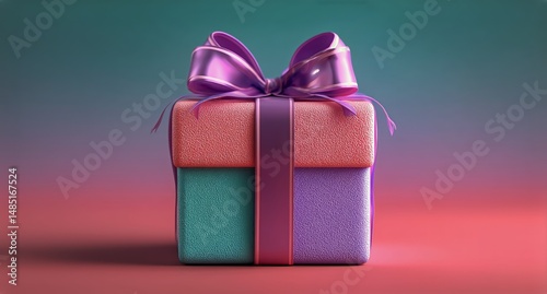 Colorful Gift Box Wrapped With Ribbons on a Gradient Background for Special O...