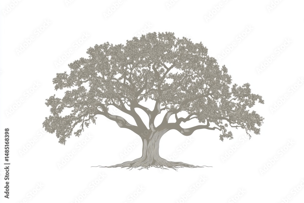 Fototapeta premium Mature oak tree, detailed illustration