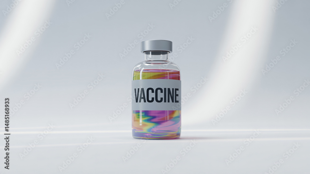 Obraz premium Vaccine bottle with rainbow liquid isolated on a white background