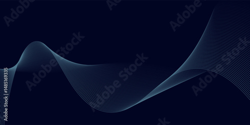 Abstract wavy 3d mesh on a blue background. Geometric dynamic wave. 3D technology wireframe. Vector illustration.