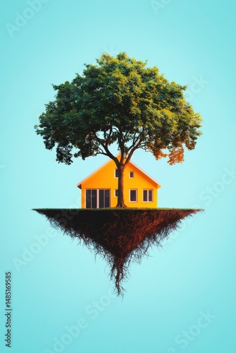 A creative digital advertisement promoting sustainable eco-friendly homes, Real Estate Advertising on Marketing and Media Usage