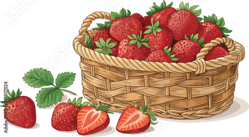 Strawberry vector design, Strawberries in wicker basket in white background Illustration vector design