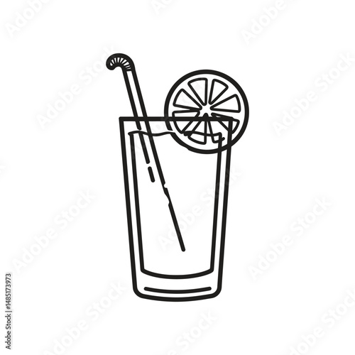 Handdrawn illustration shows a refreshing drink with citrus slice and straw against white