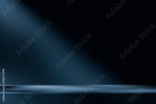 Dark abstract background studio interior room with light and shadow. Minimal luxury product stage platform mock up. 3d render of empty space showroom for business and technology brand placement.
