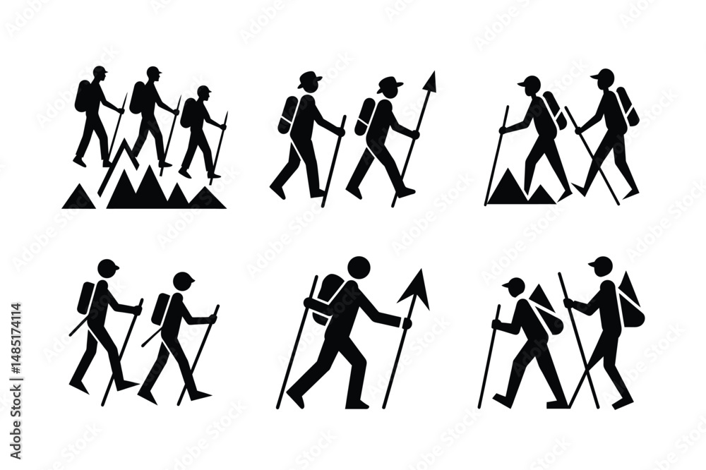 Obraz premium Clean Vector Hiking Silhouette Summit Ascent